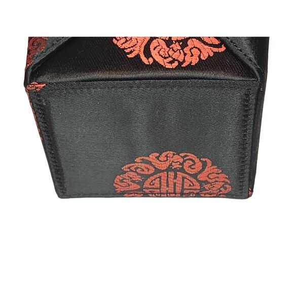 Tozai Chinese Takeout Box Purse Vintage Black & Red Satin Bamboo Top Handle - Picture 5 of 7